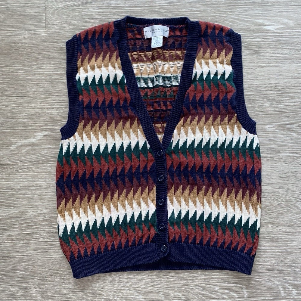 Vintage Southwestern Navajo Style Cardigan Sweater Vest Women's Petite M Cotton